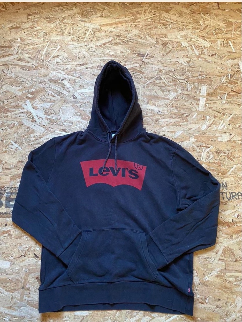 Levi's Men's Black Crewneck Hoodie with Red Logo